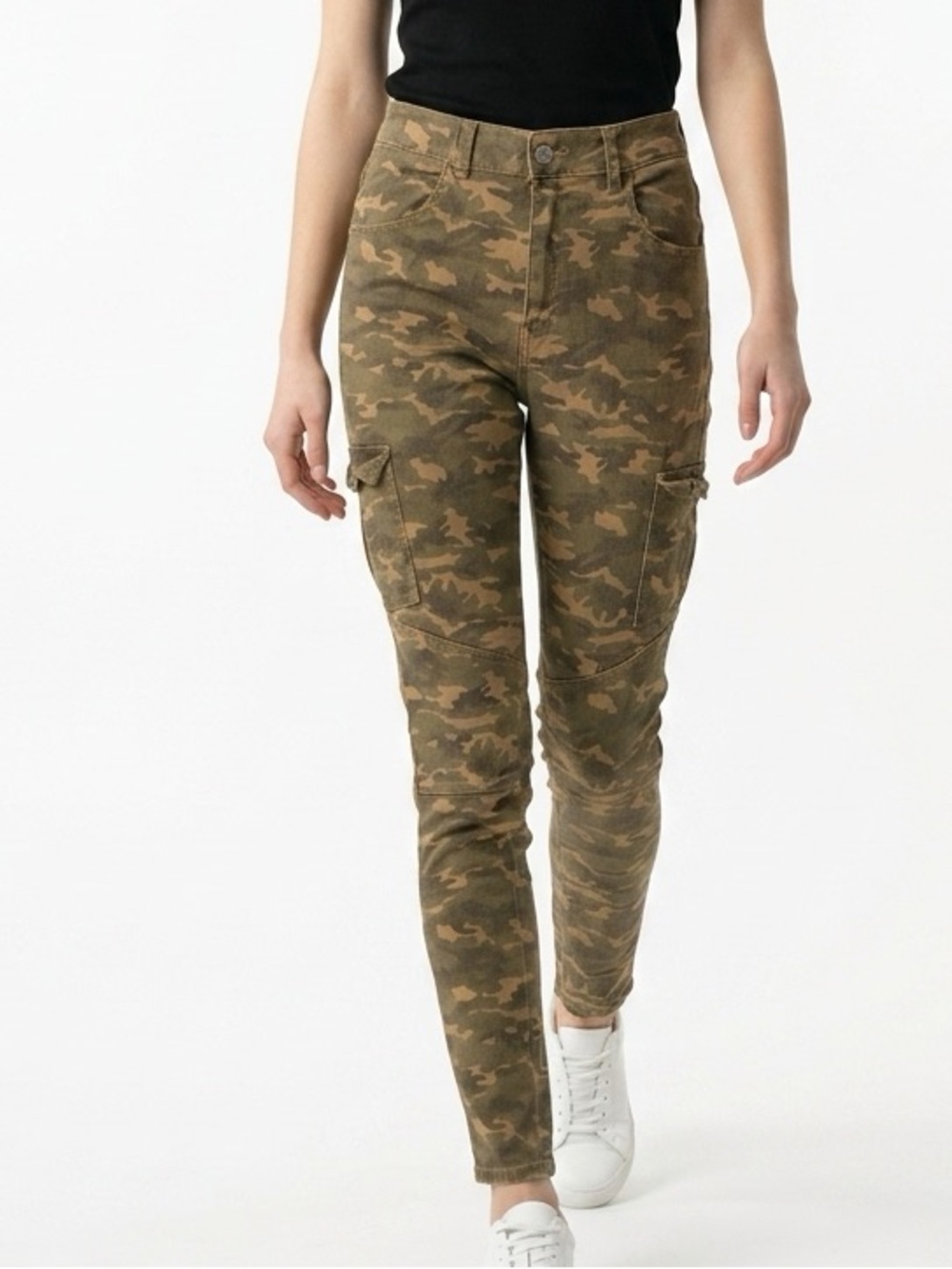 Lolo Jeans Womens High Rise Skinny Camo Cargo Pants Green Tan XL Camouflage